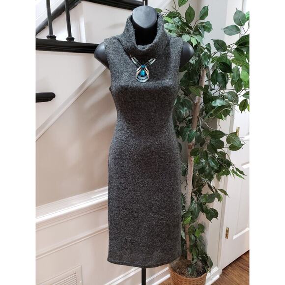Ruby Rox Women Gray Solid Acrylic Mock Neck Sleeveless Knee Length Dress Size XS - Picture 1 of 12